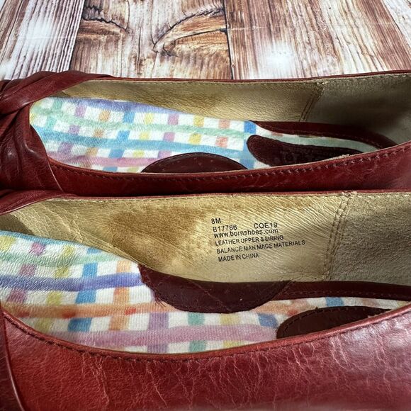 Born LILLY Womens Size 8 Red Leather Ballet Flats Shoes Slip On Loafers - Picture 11 of 13